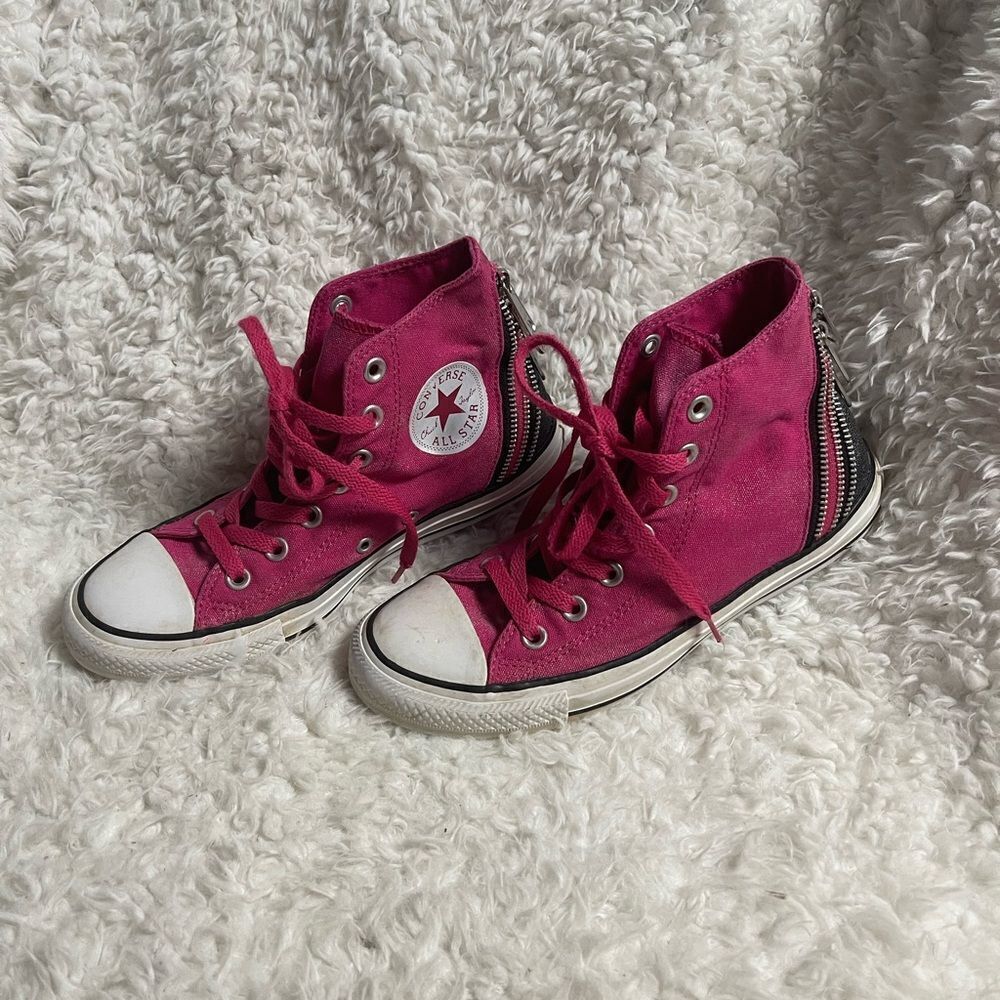 Converse CT All Star Hi Top Tri -Zip hot pink & black sparkly sneakers SZ 7.5